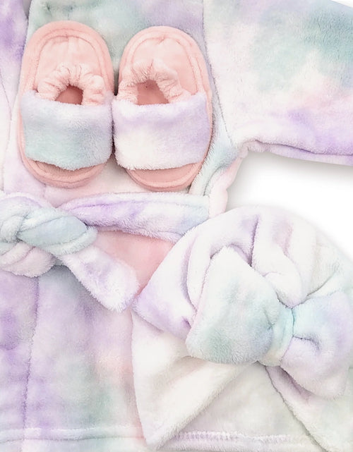 Load image into Gallery viewer, Bata Para Bebé - Juego De Bata De Baño De Felpa Suave - Bata De Baño Y Pantuflas Para Niños + Turbante Para Niñas (Tie Dye, 12-24 Meses)
