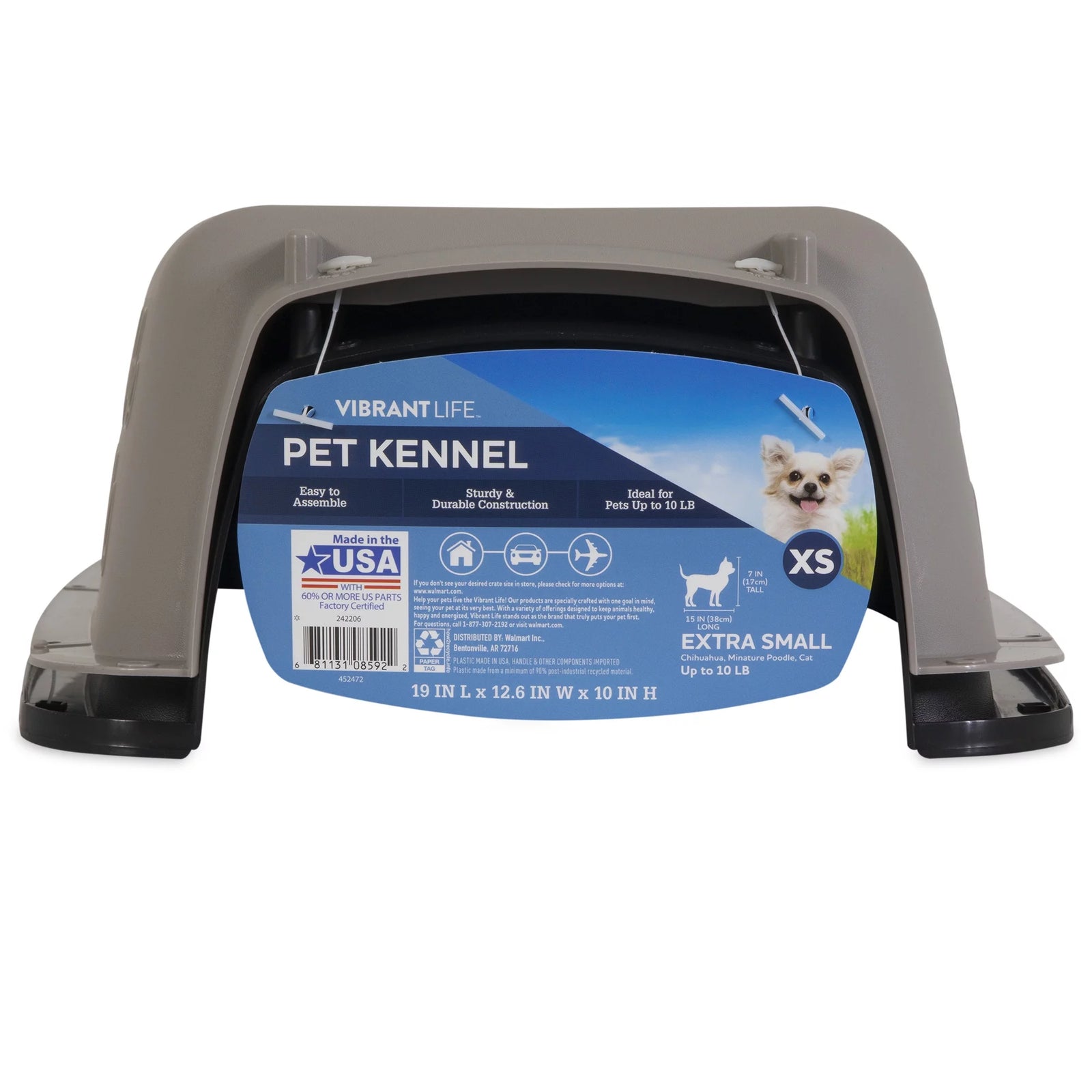 Transportín Portátil Para Perros, Transportador De Viaje Rígido, Duradero, Puerta De Metal, Negro Y Gris, Para Mascotas De Hasta 10 Lb, 19" L X 12.3" W X 10.8" H