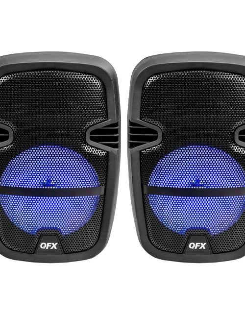 Load image into Gallery viewer, PBX-808TWS Dual 8-Inch Portable Bluetooth PA Speaker System with Stands, Wired Mics, Remotes, USB/FM/TWS/LED
