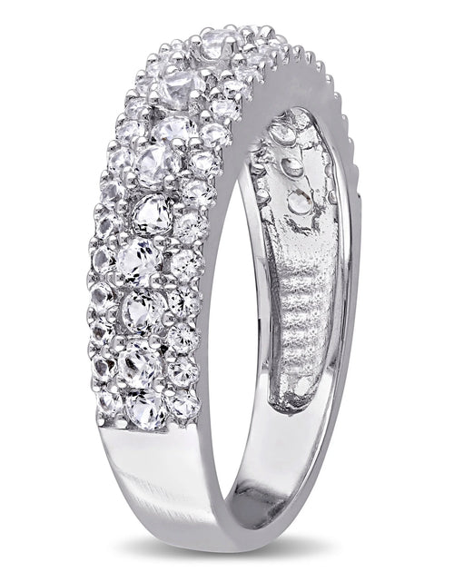 Load image into Gallery viewer, Novia Aniversario Compromiso De Las Mujeres 1 1/3 Qt T.G.W. Corte Redondo Creado Zafiro Blanco Anillo De Plata De Ley De Múltiples Hileras Semi-Eternidad Con Bisel / Punta / Pave Ajuste
