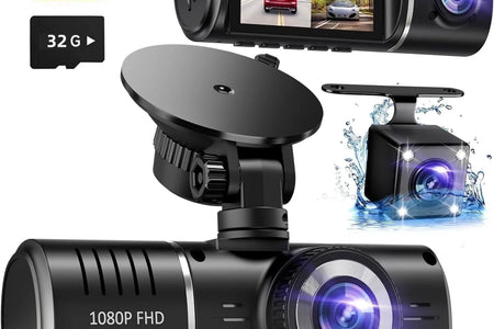 Dash Cam, 3 Channel Dash Cam, 4K+1080P Dash Cam Front and Inside, Triple Dash Cam,Car Night Vision Dash Camera with 32GB Card, HDR, G-Sensor, 24Hr Parking, Front Rear Dash Cam Loop Recording
