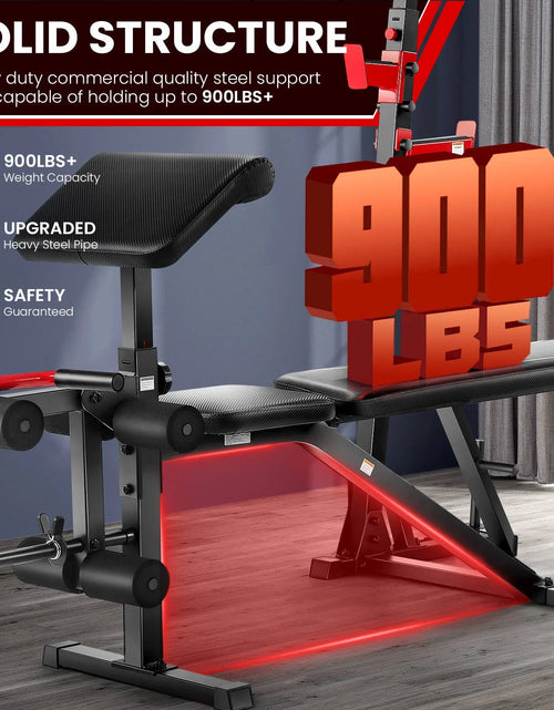 Load image into Gallery viewer, Adjustable Weight Bench 900LBS Olympic Weight Bench Set with Squat Rack, Preacher Curl, Leg Extension Full Body Exercise Workout Bench Press for Home Gym
