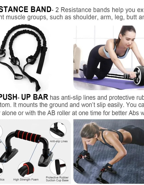 Load image into Gallery viewer, Rueda Rodillo Ab 17 En 1, Kit De Equipo De Entrenamiento De Rueda Ab Con Bandas De Resistencia, Rodillera, Cuerda Para Saltar, Barra Para Flexiones, Rodillo De Rueda Ab Para Gimnasio Y Entrenamiento En Casa Rueda Abdominal Unisex Para Fuerza Del Core Negro
