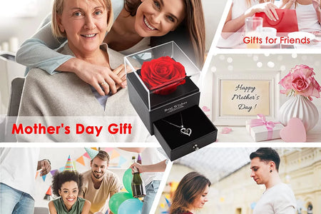 Preserved Red Real Rose with Heart I Love You Necklace，Eternal Flowers Rose Birthday Gifts for Women Her Mom Wife Girlfriend Grandma on Valentines Mothers Day Christmas Anniversary Romant