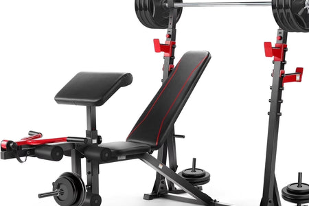 Adjustable Weight Bench 900LBS Olympic Weight Bench Set with Squat Rack, Preacher Curl, Leg Extension Full Body Exercise Workout Bench Press for Home Gym