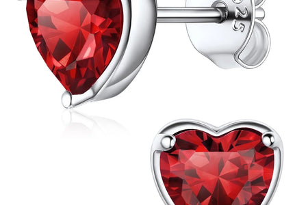 925 Sterling Silver Heart Birthstone Earrings, Synthetic Garnet Studs Cute Gift for Birthday Valentine'S Day, Party & Daily Wear Accessory for Women