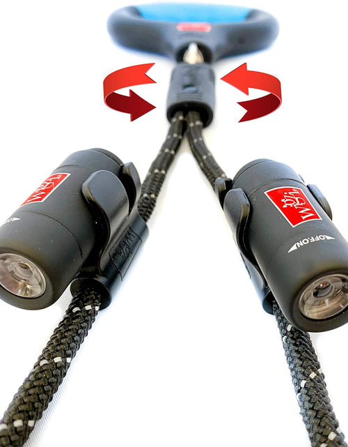 Load image into Gallery viewer, 2 Dog LIGHT (L.E.D.) Leash Untangles Automatically with 360° Spin, Gel Handle - Reflective Rope. LIGHTS up to 25 FEET. Universal Size All Dogs
