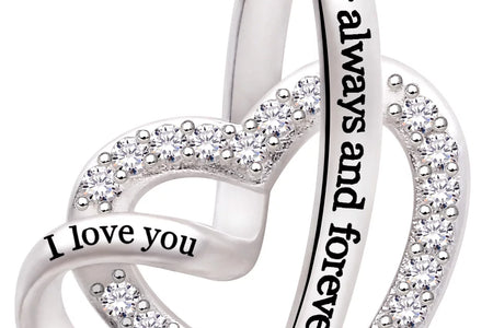 Jewelry Sterling Silver "I Love You for Always and Forever" Love Heart Cubic Zirconia Necklace