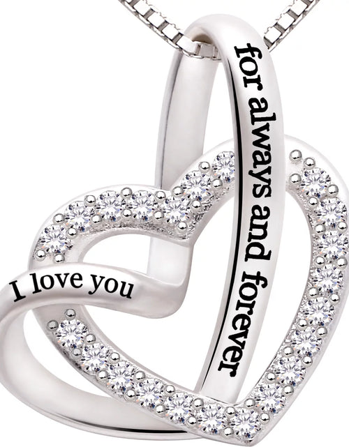 Load image into Gallery viewer, Jewelry Sterling Silver "I Love You for Always and Forever" Love Heart Cubic Zirconia Necklace
