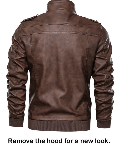 Load image into Gallery viewer, Chaqueta De Cuero Sintético Pu Para Hombre Con Capucha Desmontable Marrón 2XL
