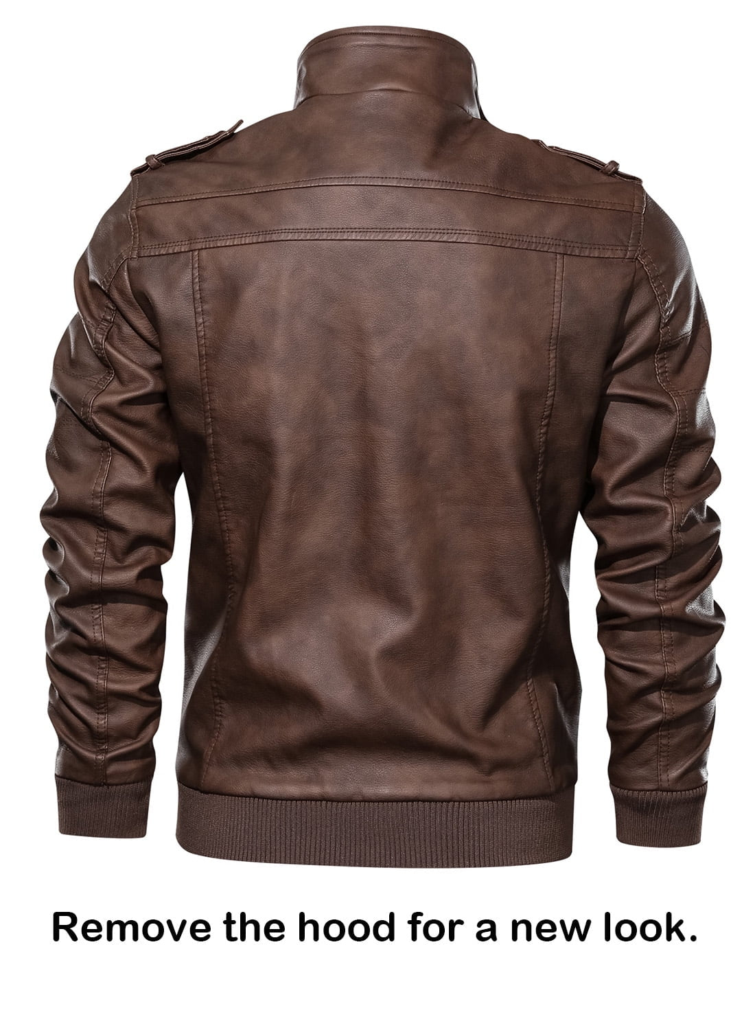 Chaqueta De Cuero Sintético Pu Para Hombre Con Capucha Desmontable Marrón 2XL