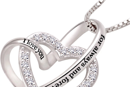 Jewelry Sterling Silver "I Love You for Always and Forever" Love Heart Cubic Zirconia Necklace