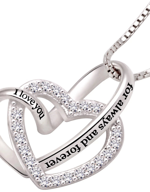 Load image into Gallery viewer, Jewelry Sterling Silver "I Love You for Always and Forever" Love Heart Cubic Zirconia Necklace
