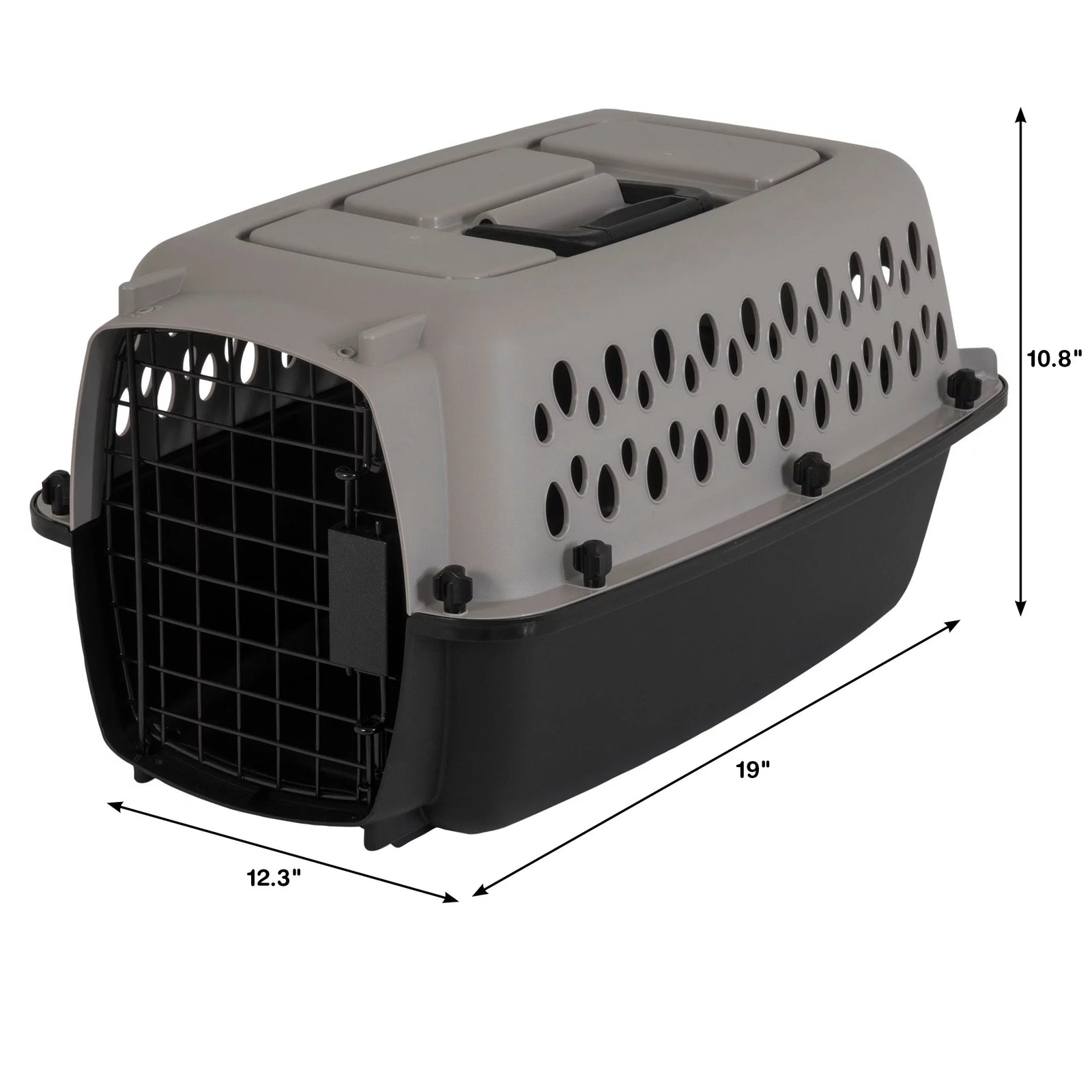 Transportín Portátil Para Perros, Transportador De Viaje Rígido, Duradero, Puerta De Metal, Negro Y Gris, Para Mascotas De Hasta 10 Lb, 19" L X 12.3" W X 10.8" H