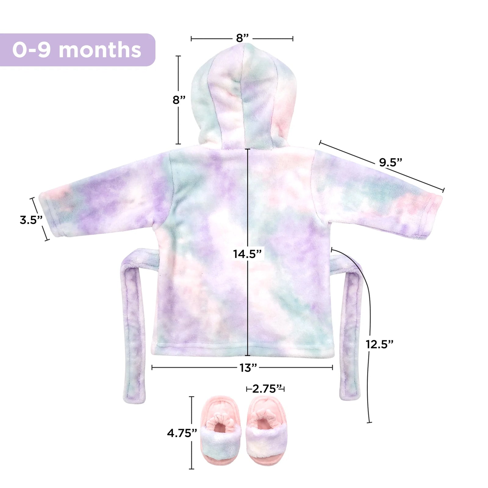 Bata Para Bebé - Juego De Bata De Baño De Felpa Suave - Bata De Baño Y Pantuflas Para Niños + Turbante Para Niñas (Tie Dye, 12-24 Meses)