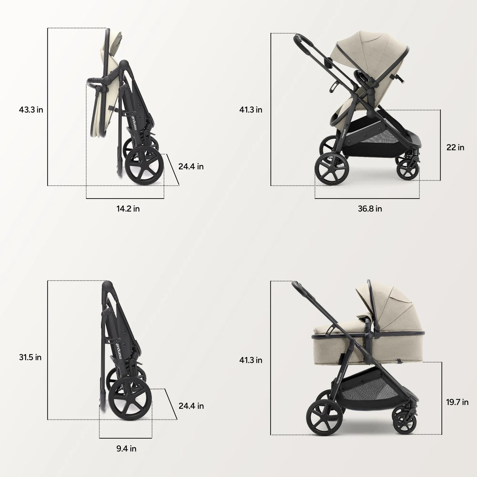Wiz Carriola 2 En 1 Para Bebé Con Modo Moisés, Asiento Reversible Y Capota Grande, Caqui, 22.3 Lb, Unisex