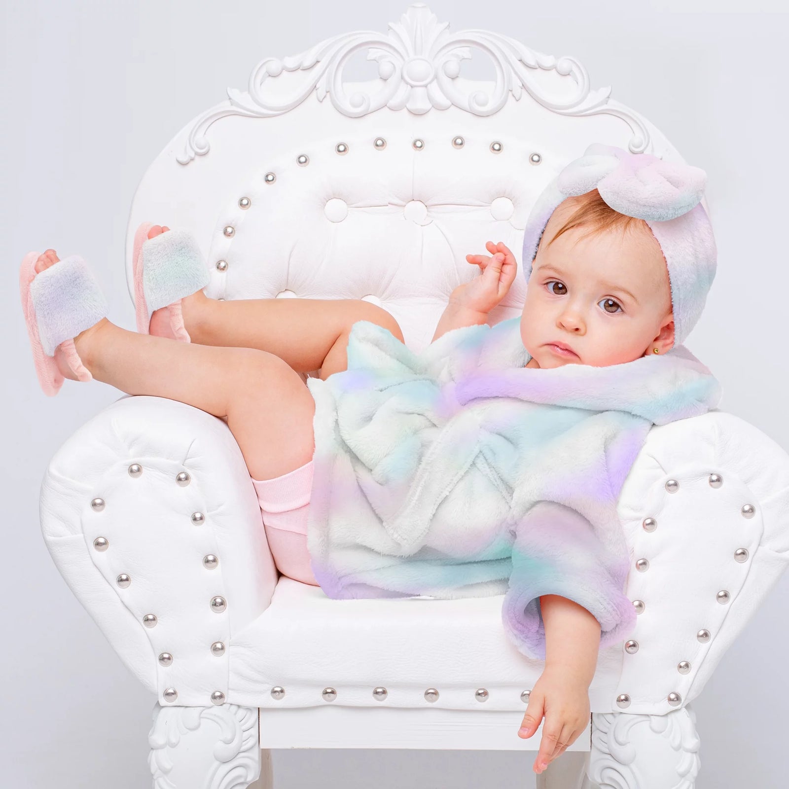Bata Para Bebé - Juego De Bata De Baño De Felpa Suave - Bata De Baño Y Pantuflas Para Niños + Turbante Para Niñas (Tie Dye, 12-24 Meses)