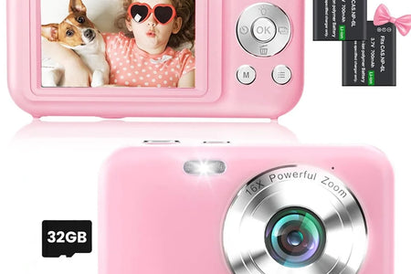 Cámara Digital Cámara Para Niños Con Tarjeta De 32GB FHD 1080P 44MP Cámara Para Vlogging Zoom Digital 16X Cámara Portátil (Rosa)