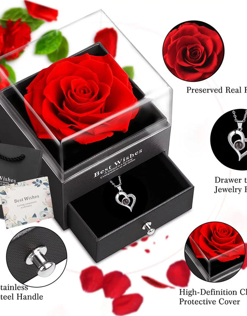 Load image into Gallery viewer, Preserved Red Real Rose with Heart I Love You Necklace，Eternal Flowers Rose Birthday Gifts for Women Her Mom Wife Girlfriend Grandma on Valentines Mothers Day Christmas Anniversary Romant
