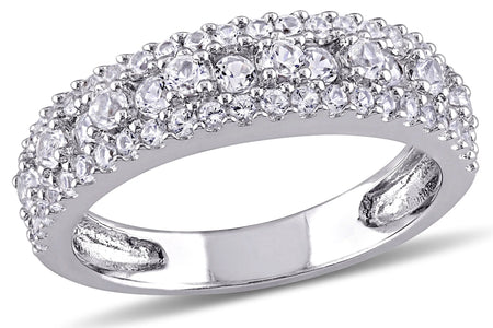 Novia Aniversario Compromiso De Las Mujeres 1 1/3 Qt T.G.W. Corte Redondo Creado Zafiro Blanco Anillo De Plata De Ley De Múltiples Hileras Semi-Eternidad Con Bisel / Punta / Pave Ajuste