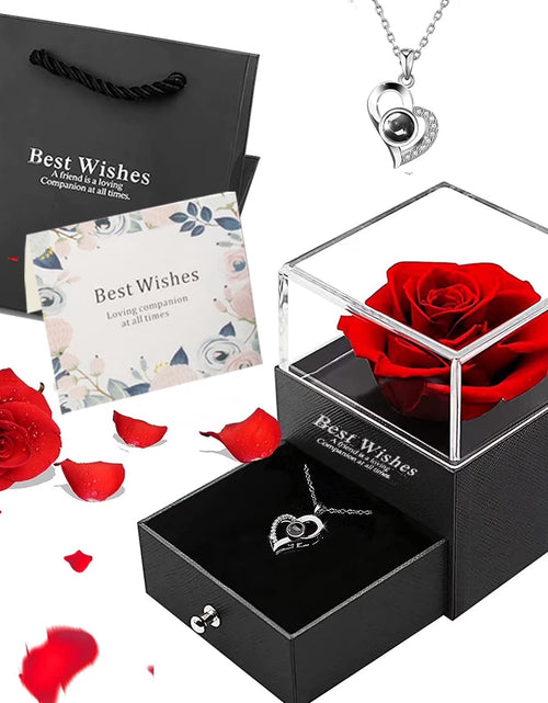 Load image into Gallery viewer, Preserved Red Real Rose with Heart I Love You Necklace，Eternal Flowers Rose Birthday Gifts for Women Her Mom Wife Girlfriend Grandma on Valentines Mothers Day Christmas Anniversary Romant
