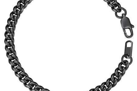 Men Chain Bracelet Black Cuban Curb Bracelet 6MM 8.3 Inch Wrist Bracelet Mens Birthday Valentines Day Jewelry Gifts for Him Dad Adults Age