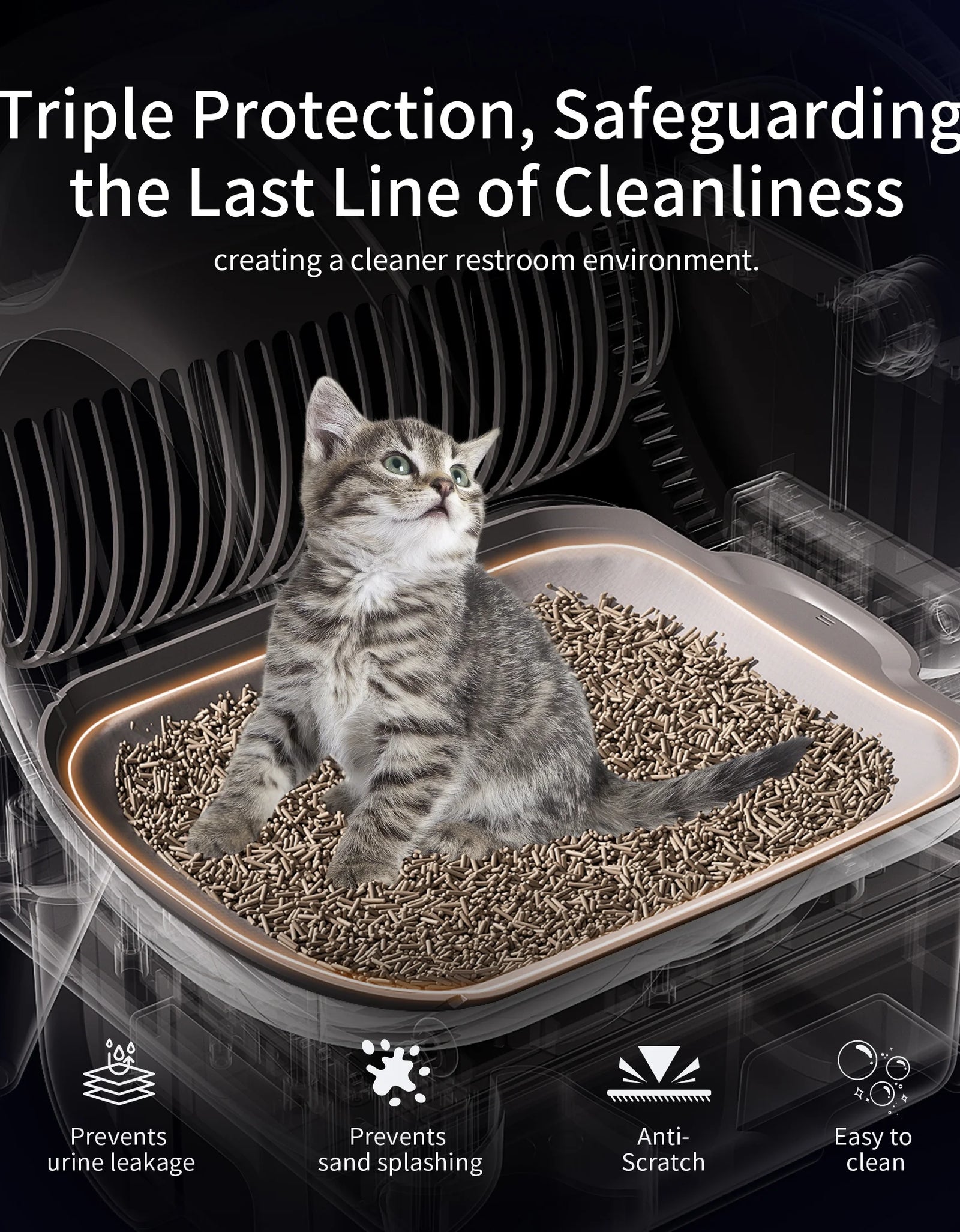 OMCPET Self Cleaning Cat Litter Box, Automatic Smart Litter Box for Multiple Cats with 10 Safety Sensor Radars, 110L Electric Cat Box with App-Control, Odor Control, Quiet Operation, Black