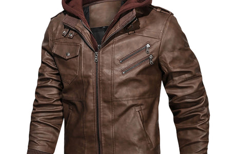 Chaqueta De Cuero Sintético Pu Para Hombre Con Capucha Desmontable Marrón 2XL