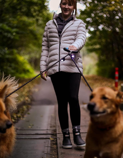 Load image into Gallery viewer, 2 Dog LIGHT (L.E.D.) Leash Untangles Automatically with 360° Spin, Gel Handle - Reflective Rope. LIGHTS up to 25 FEET. Universal Size All Dogs
