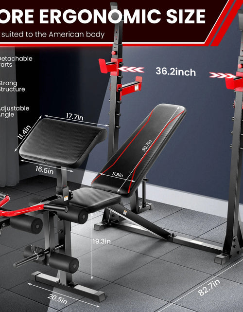 Load image into Gallery viewer, Adjustable Weight Bench 900LBS Olympic Weight Bench Set with Squat Rack, Preacher Curl, Leg Extension Full Body Exercise Workout Bench Press for Home Gym
