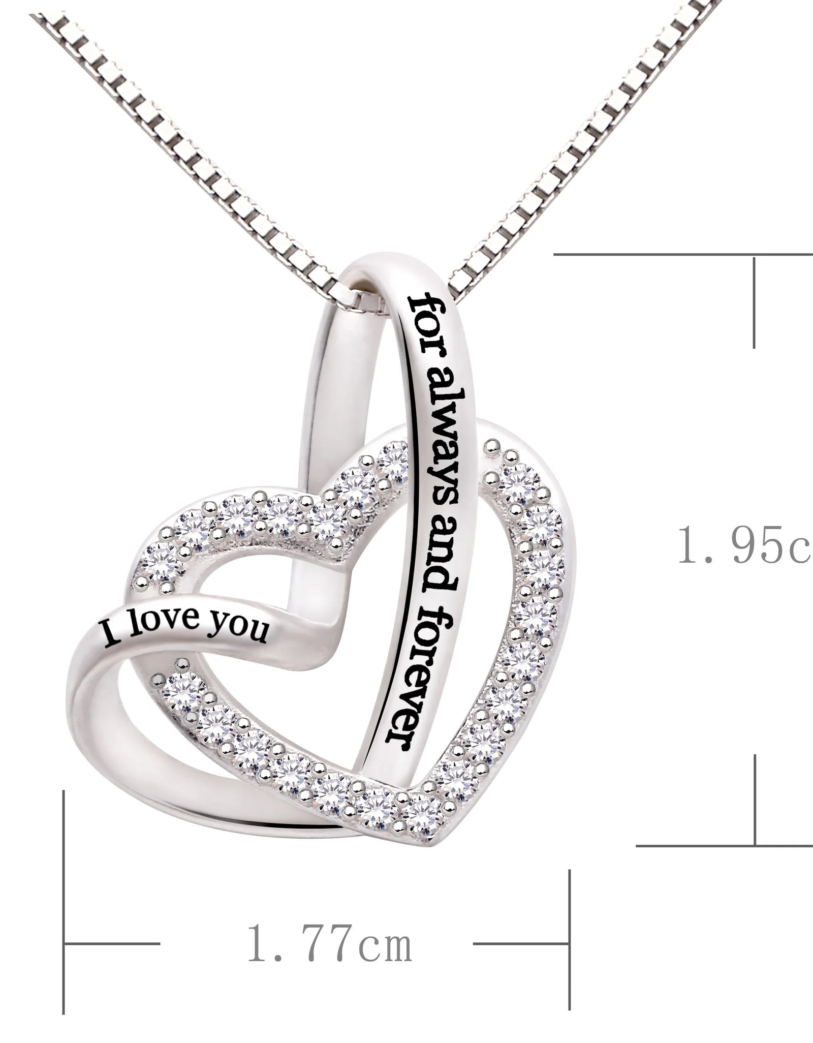Jewelry Sterling Silver "I Love You for Always and Forever" Love Heart Cubic Zirconia Necklace