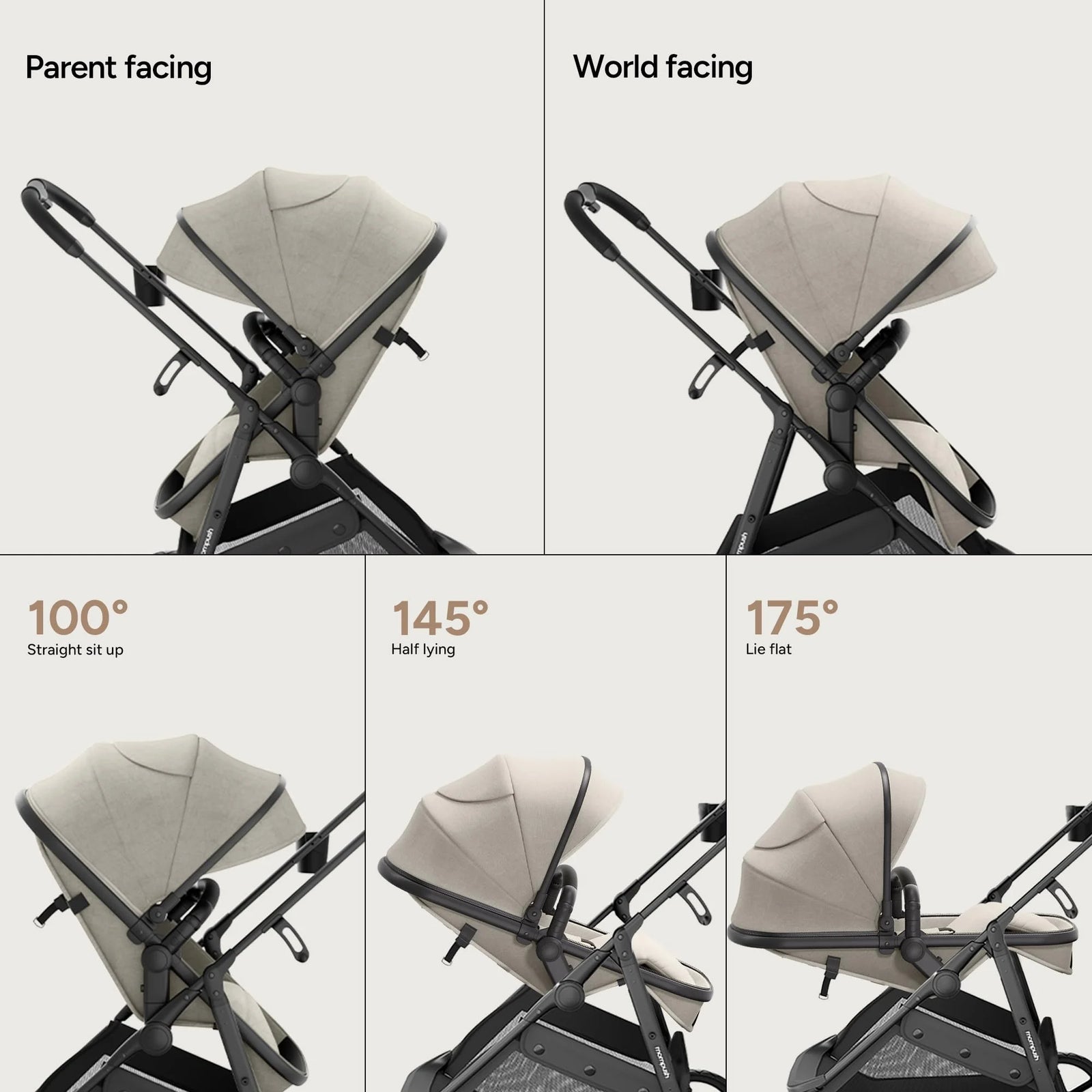 Wiz Carriola 2 En 1 Para Bebé Con Modo Moisés, Asiento Reversible Y Capota Grande, Caqui, 22.3 Lb, Unisex