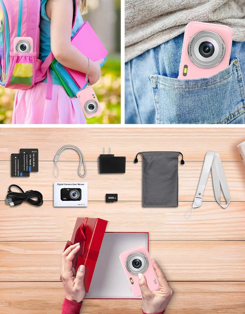 Load image into Gallery viewer, Cámara Digital Cámara Para Niños Con Tarjeta De 32GB FHD 1080P 44MP Cámara Para Vlogging Zoom Digital 16X Cámara Portátil (Rosa)
