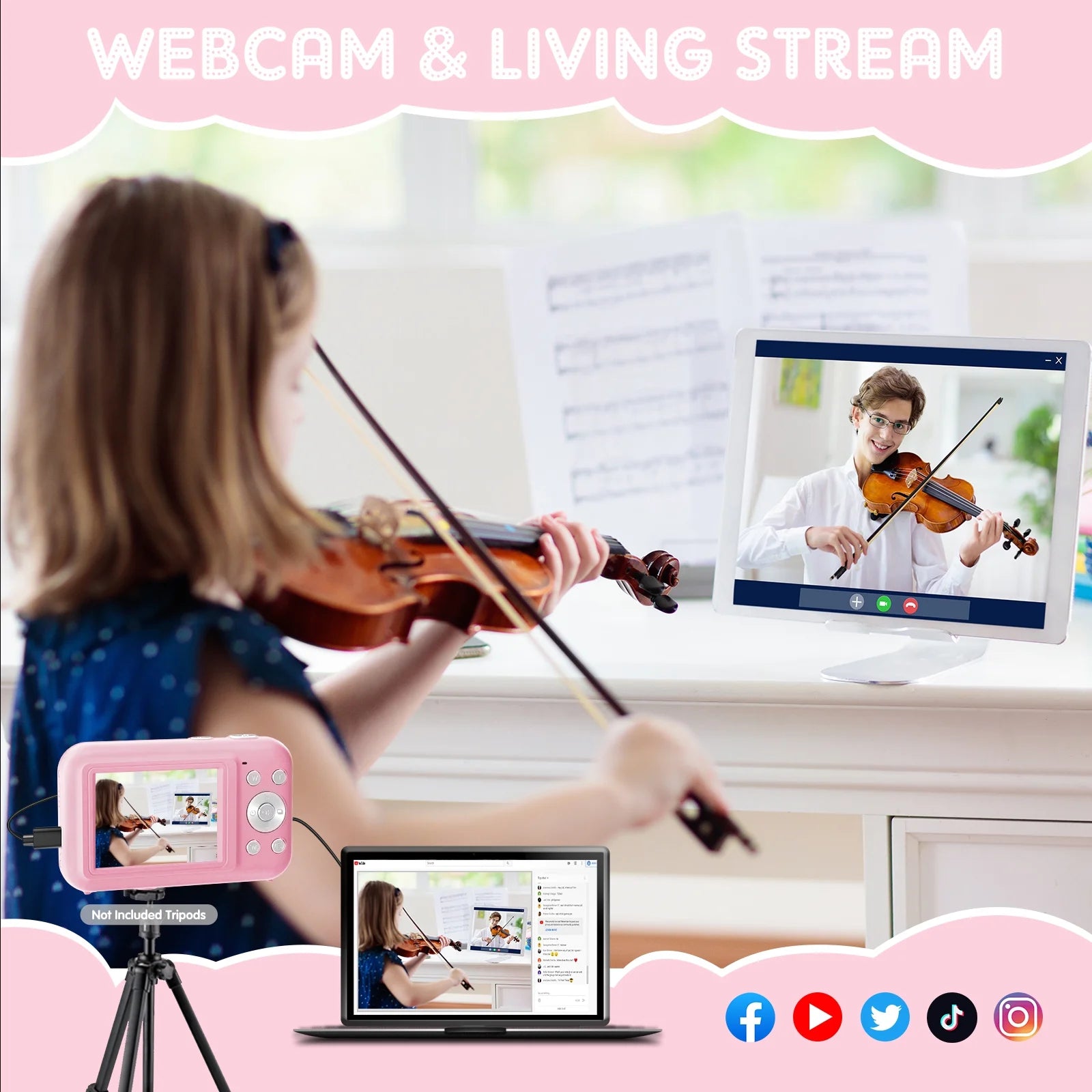 Cámara Digital Cámara Para Niños Con Tarjeta De 32GB FHD 1080P 44MP Cámara Para Vlogging Zoom Digital 16X Cámara Portátil (Rosa)