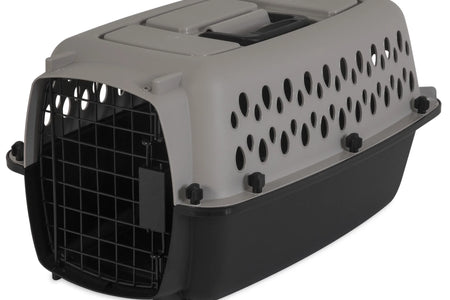 Transportín Portátil Para Perros, Transportador De Viaje Rígido, Duradero, Puerta De Metal, Negro Y Gris, Para Mascotas De Hasta 10 Lb, 19" L X 12.3" W X 10.8" H