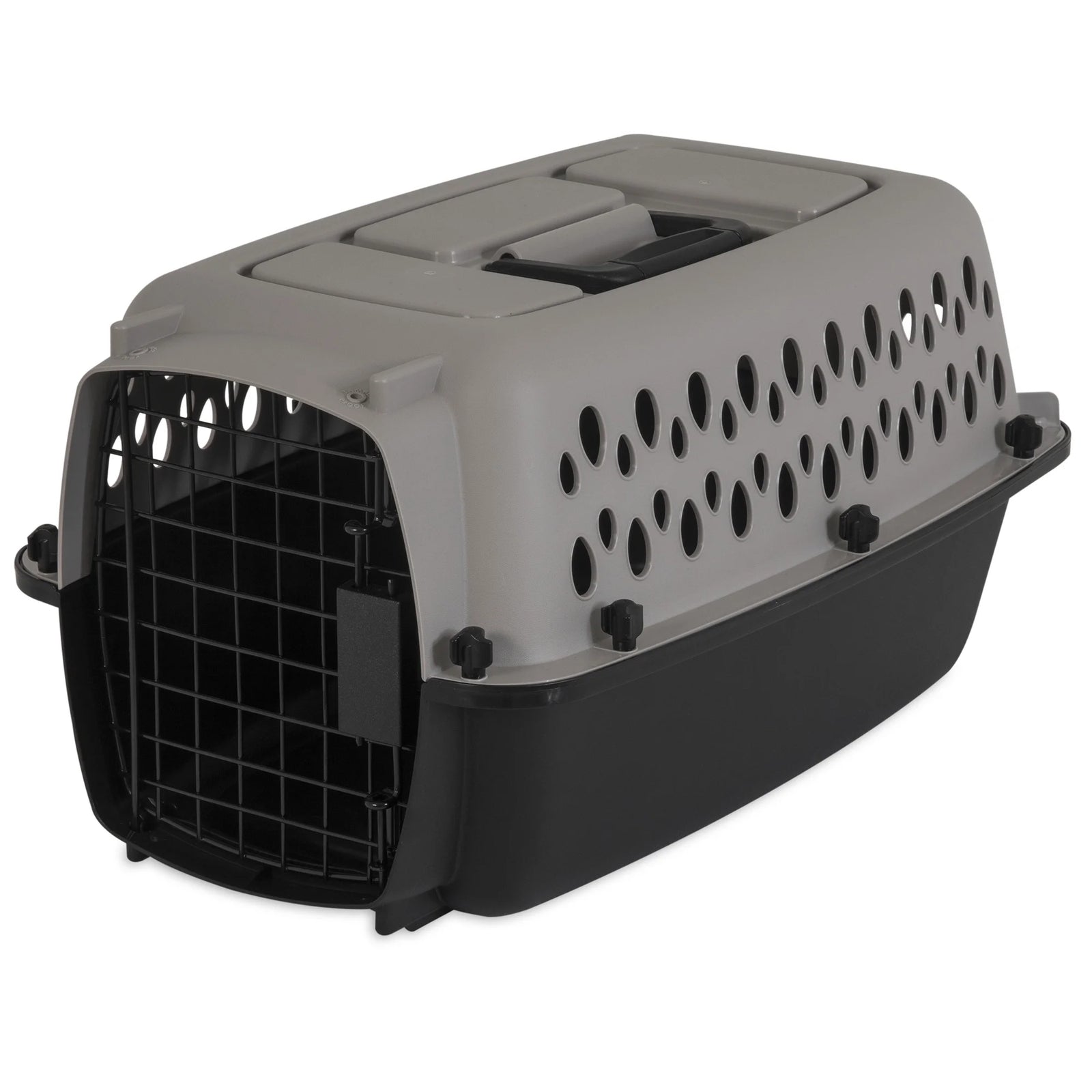 Transportín Portátil Para Perros, Transportador De Viaje Rígido, Duradero, Puerta De Metal, Negro Y Gris, Para Mascotas De Hasta 10 Lb, 19" L X 12.3" W X 10.8" H