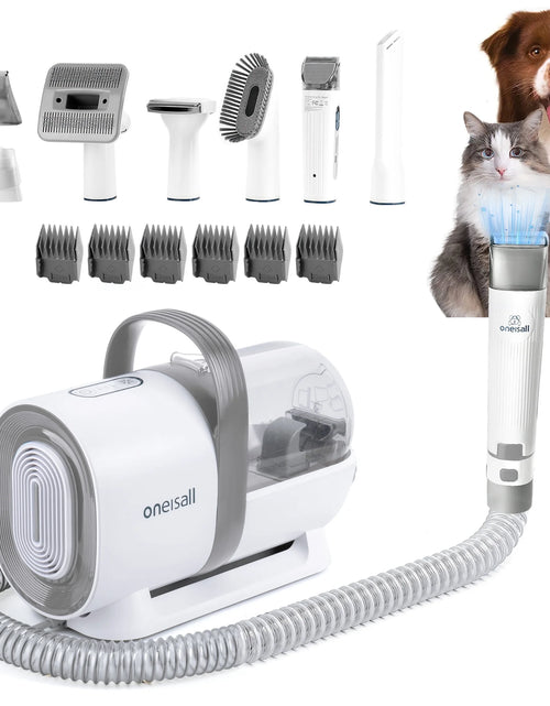 Load image into Gallery viewer, 7 in 1 Dog Grooming Kit, Low Noise Pet Grooming Vacuum with 1.5 L Dust Cup, Dog Vacuum for Shedding Grooming, with 7 Professional Grooming Tools for Dogs Cats Pet Hair &amp; Home Cleaning, Gray
