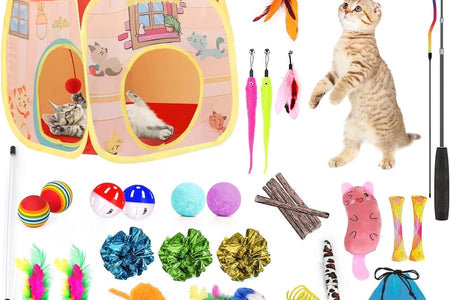 34 Pzas Juguetes Para Gatos Juguetes Para Gatitos, Juguetes Interactivos Para Gatitos Con Túneles Plegables Para Gatos Tienda, Varita Para Gato Juguete De Pluma Con Hierba Gatera